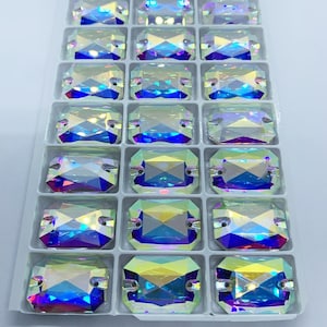 RECTANGLE Glass Sew-on Rhinestones - AB Crystal - 10x14mm to 20x28mm - Swarovski Quality
