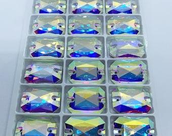 Strass à coudre RECTANGLE en verre   - AB Cristal - 10x14mm à 20x28mm - Qualité Swarovski