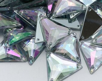 TRIÁNGULO de diamantes de imitación acrílicos para coser con agujero recto - AB NÁCAR - 12 mm a 21 mm