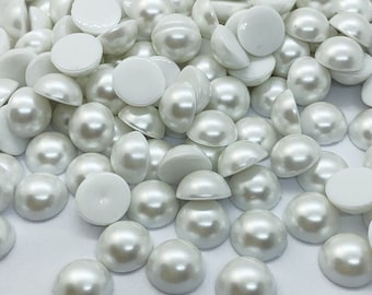 Pearly half pearl rhinestone to glue round - WHITE - 5mm, 6mm, 8mm, 10mm