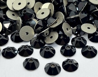 XIRIUS LOCHROSE round glass sew-on rhinestones - BLACK - 4mm, 6mm, 8mm - Swarovski quality