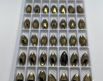 Sew-on rhinestone shuttle-shaped glass beads - Gold - 5x10mm to 15x32mm - Swarovski quality