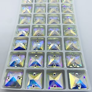 Strass da cucire in vetro SQUARE - AB Cristal - da 12 mm a 22 mm - Qualità Swarovski