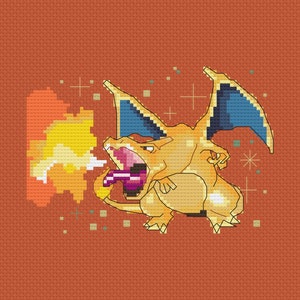Charizard Holographic Pokemon Card Cross Stitch Pattern