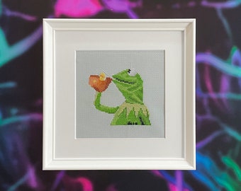 Kermit Tea None of My Business Meme Cross Stitch Pattern