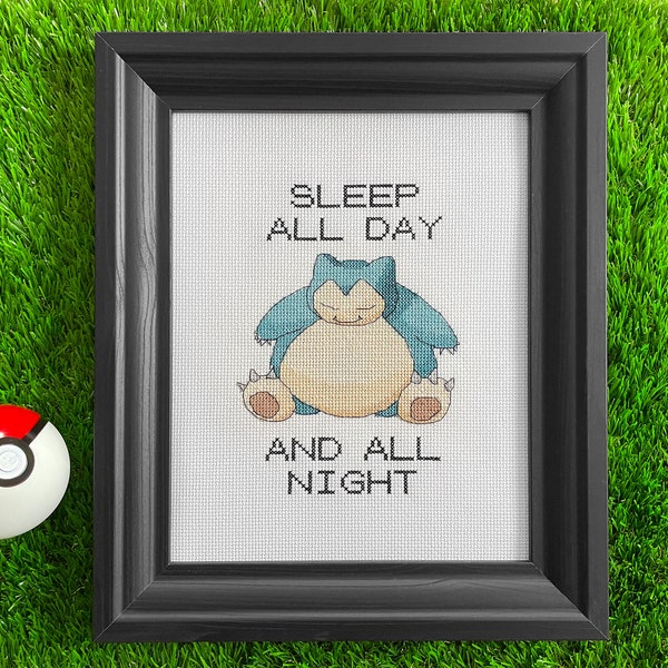 Snorlax Sleep All Day Pokemon Cross Stitch Pattern