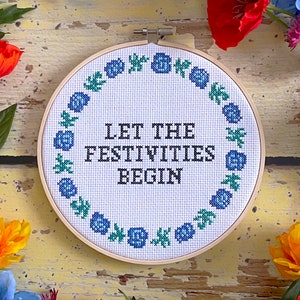 Midsommar Festitivities Begin Text Cross Stitch Pattern