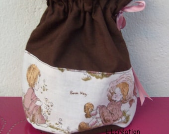 pochon en tissu coton marron avec une jolie image enfants