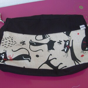 trousse de toilette en tissu coton beige et noir avec chat image 4