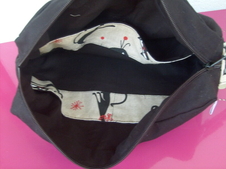 trousse de toilette en tissu coton beige et noir avec chat image 3