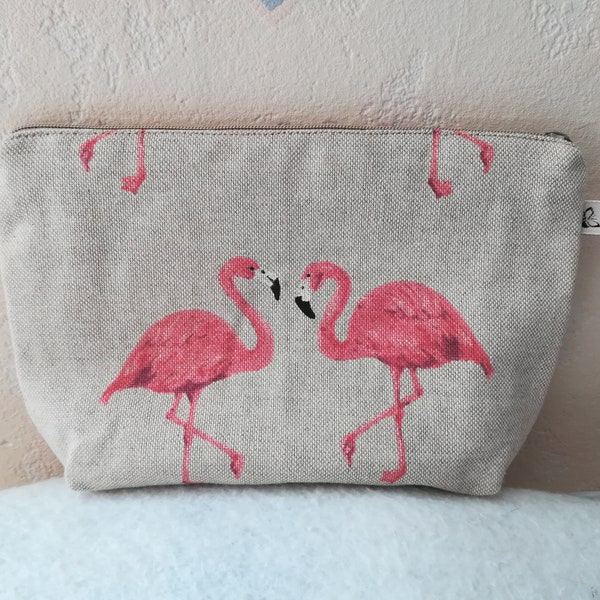 pochette en tissu flamant rose