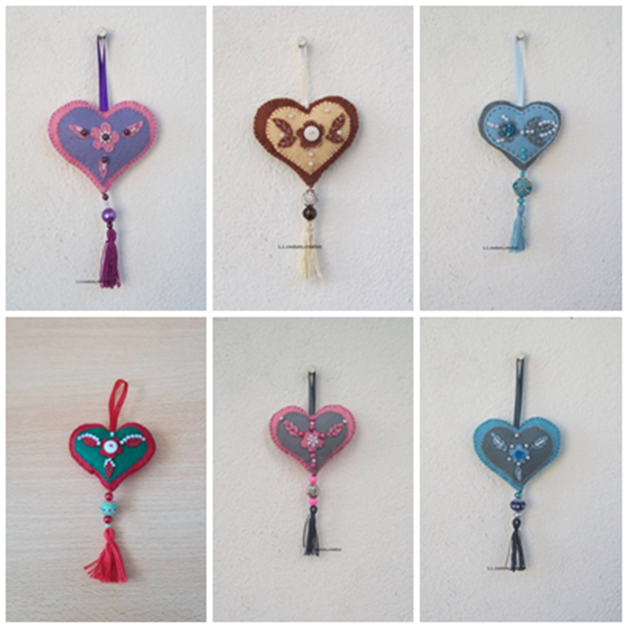 Cœur Brodé en Feutrine avec Pompon et Perles