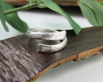 Ring. Chunky Matte Silver Wrap Ring, Textured Wrap Ring, Sterling Silver, Hand Forged Ring,