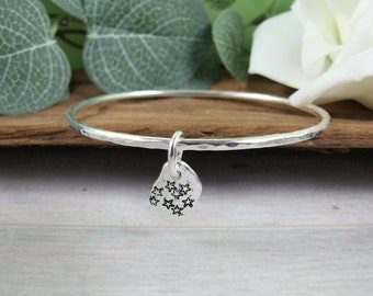 Sterling Silver Bangle. Stars Charm Bracelet Size Medium