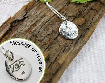 Sterling Silver Pebble Necklace. Embossed Pattern with Engraved Message