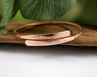 Personalised Copper Overlap Bangle, Hand Forged Copper Wrap Across Style Bracelet 3.2mm Thick Medium-Heavy Weight. Personalised Inside