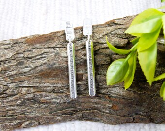 Sterling Silver Earrings, Textured Bar Droppers