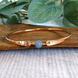 Copper Bangle with Birth Month Crystal Gemstone; Available in different sizes