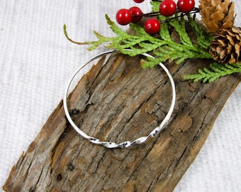 Sterling Silver Bangle, Minimalist Crosshatch Pattern and Twisted Bracelet