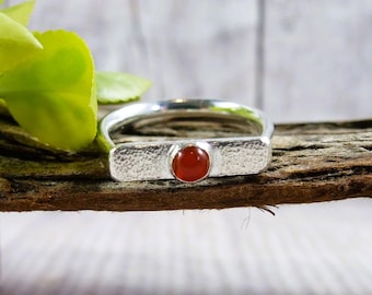 Sterling Silver Ring with Carnelian, UK Size 0 and a half