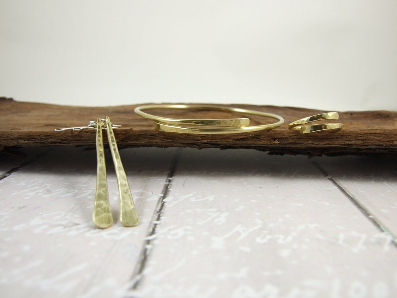 Minimalist Ring and Earring Set Ring /& Earrings Brass Hammered Bangle Hammered Brass BoHo Bangle Adjustable Bangle and Ring