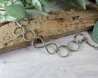 Silver Chain Bracelet, Sterling Silver Infinity Knot and Circles Chain Link Bracelet. Fully Hallmarked