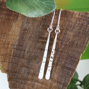 Sterling Silver Hammered Dropper Earrings, .925 Recycled Sterling Silver, Hand Forged Earrings, Solid Silver Elegant Bar Dangle Earrings