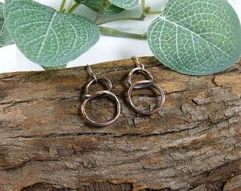 Small Copper Twisted Infinity Hoop Earrings, Sterling Silver Ear Hooks
