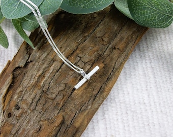 Sterling Silver T-Bar Necklace - Line Textured