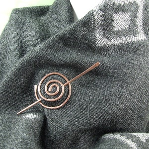 Spiral Shawl Pin. Copper Hammered. Suitable for Open Weave or Knit Shawl, Wrap or Scarf