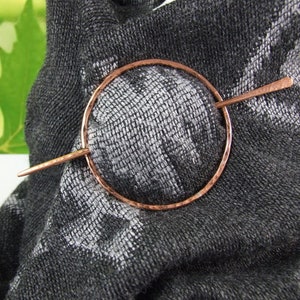 Large Shawl Pin, Hammered Copper Shawl Clasp, Ring and Pin. Hand Forged Copper 6 Inch Circumference, Extra Large Wrap and Cardigan Pin