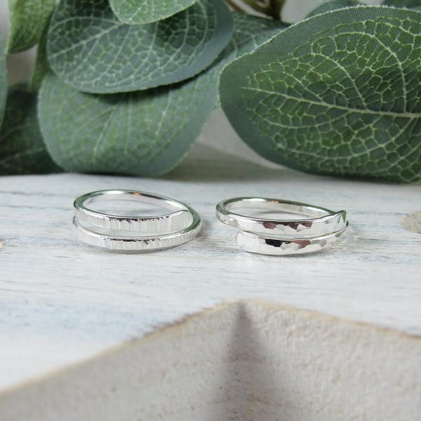 Recycled Sterling Silver Wrap Ring, Hand Forged Textured Finish