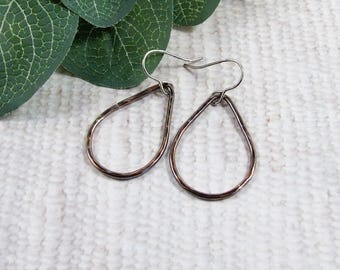 Copper Teardrop Earrings with Antiqued Finish and Sterling Silver Ear Hooks