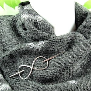 Celtic Infinity Knot Shawl Pin and Hairslide Sterling Silver Hammered.  Suitable for Open Weave or Knit Shawl or Scarf and as Hair Accessory