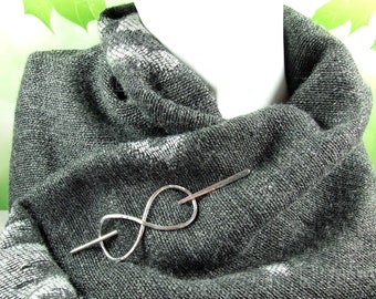 Celtic Infinity Knot Shawl Pin and Hairslide Sterling Silver Hammered.  Suitable for Open Weave or Knit Shawl or Scarf and as Hair Accessory