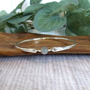 Sterling Silver Bangle with Birth Month Crystal Gemstone; Available in different sizes