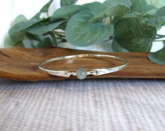 Sterling Silver Bangle with Birth Month Crystal Gemstone; Available in different sizes