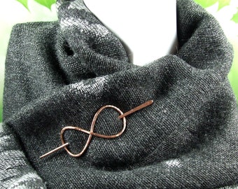 Celtic Infinity Knot Shawl Pin and Hairslide Copper Hammered.  Suitable for Open Weave or Knit Shawl, Wrap or Scarf and as Hair Accessory