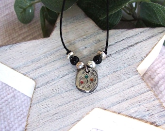 Sterling Silver Nugget Necklace: Night Sky with Moon, Stars and Enamel Accents