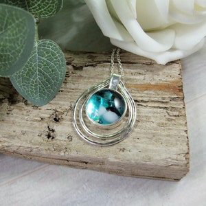 Confetti Dichroic Glass and Recycled Silver Teardrop Fidget Necklace