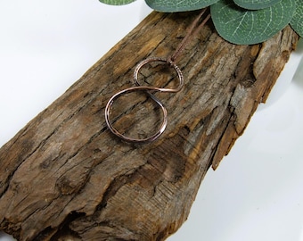Copper Infinity Hoop Necklace on Waxed Cord