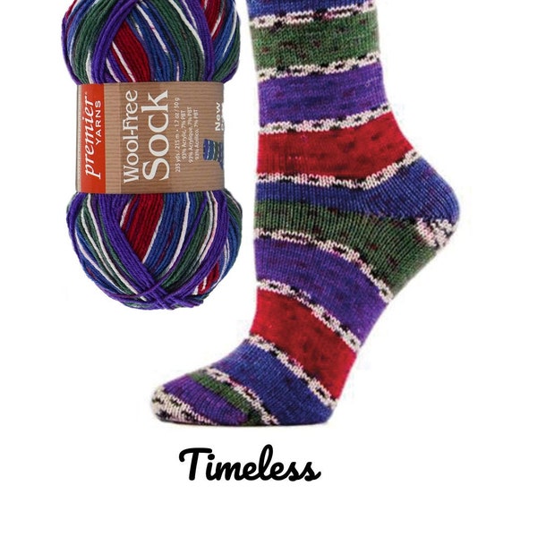 Timeless color, Premier Wool-Free Sock Stripes, discontinued, 1.7oz/235 yds, Acrylic/PBT, socks, hats, shawls; low & fast ship!