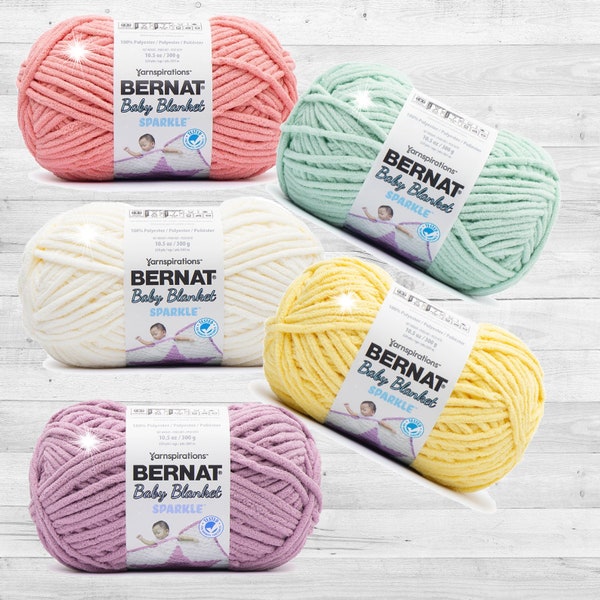 Baby-safe sparkle! Bernat Baby Blanket Yarn, Super Bulky #6, 10.5oz/220 yds, no-scratch sparkle, soft polyester chenille, low & fast ship!