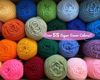 Over 55 different colors! Red Heart Super Saver worsted weight yarn, each 364 yds/198g/7oz; many colors; quick & low-cost shipping!