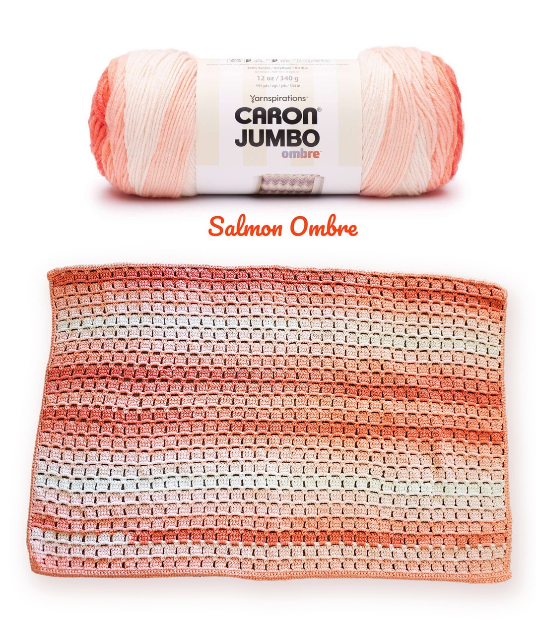 Rare Find Salmon Colorway, Caron Jumbo Yarn, 4 Worsted Weight, Large