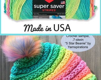 Retro Stripe made in USA! Red Heart Super Saver Retro Stripe yarn, acrylic worsted #4 weight; hard-to-find!! quick & low-cost ship!