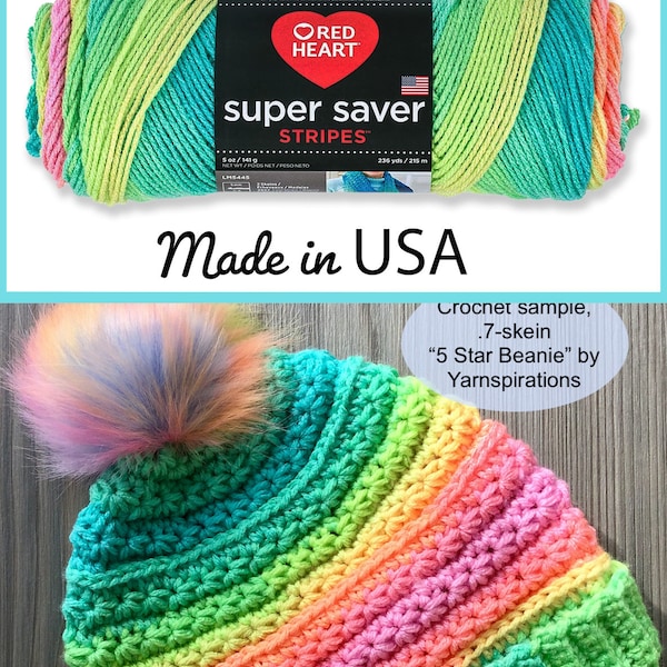 Retro Stripe made in USA! Red Heart Super Saver Retro Stripe yarn, acrylic worsted #4 weight; hard-to-find!! quick & low-cost ship!