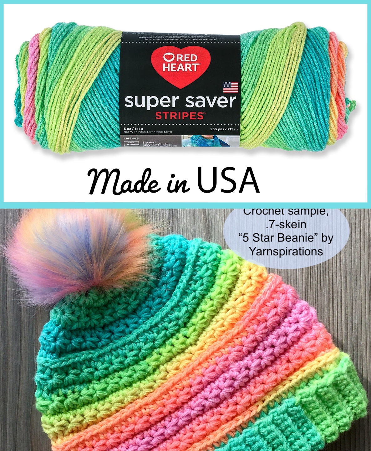 Retro Stripe Made in USA! Red Heart Super Saver Retro Stripe Yarn