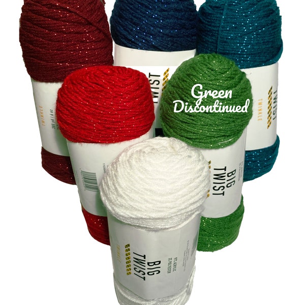 Soft sparkle yarn! Big Twist Twinkle Yarn - #4 worsted; Red, White, Mulberry, Sapphire, Teal, amigurumi, low & fast ship!