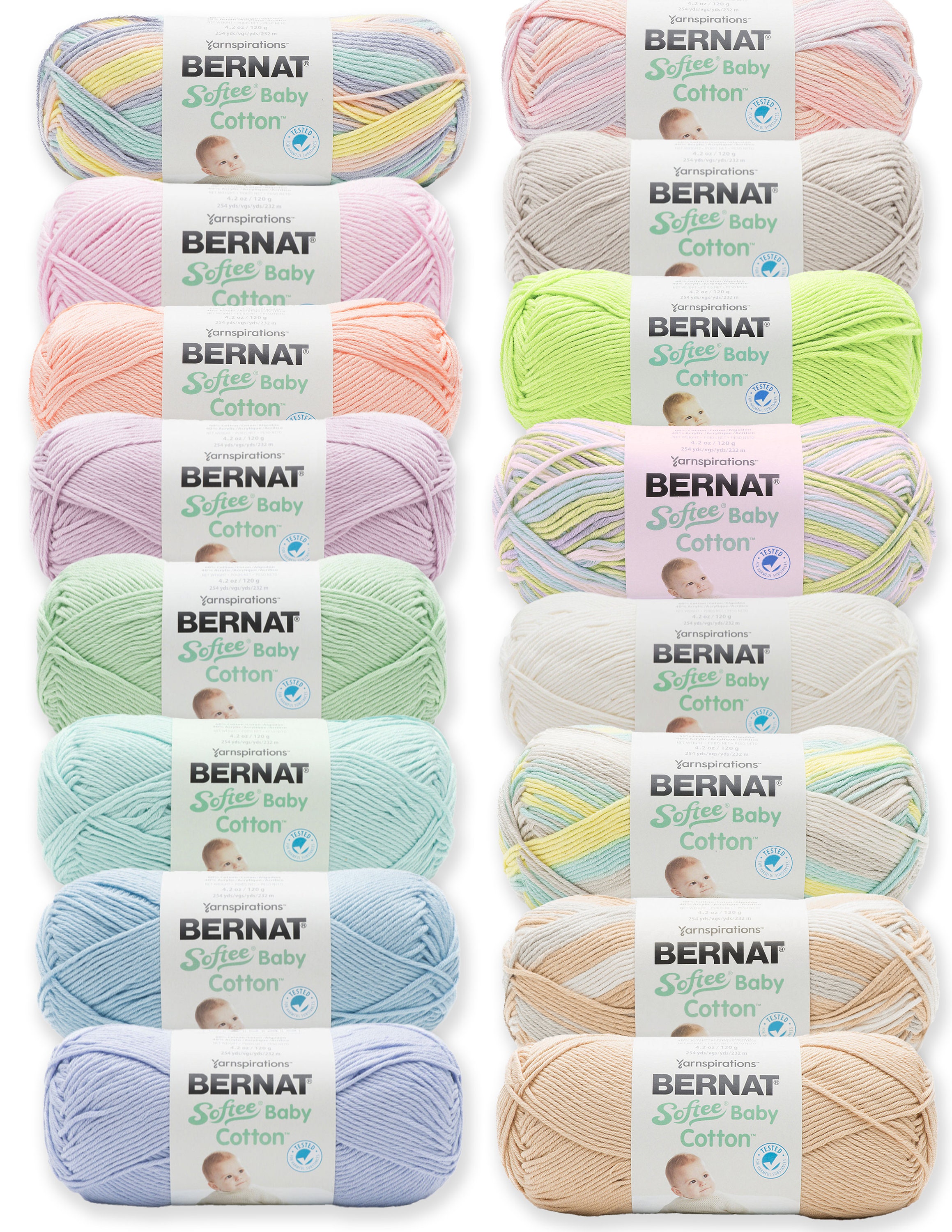 Summer Cotton Bernat Softee Baby Cotton Yarn, 3 DK Weight 4.2oz/254 Yds  Cott/acrylic Blend, Perfect for Wearables, Low & Fast Ship 